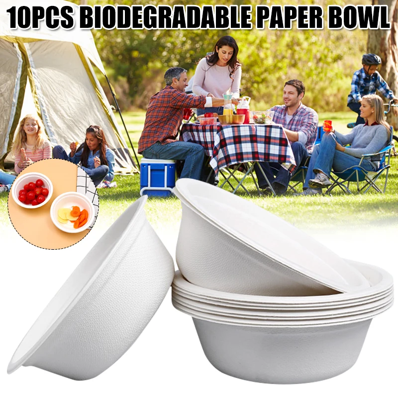 Disposable Containers Disposable Lunch Box 10pcs Thickened Disposable Circular Paper Bowls Environmentally Friendly Waterproof Tableware Kitchen Supplies 250ml