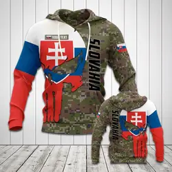 Custom Name Slovakia Camo Skull Pattern Hoodies Men and Women Fashion Sweatshirts Winter Casual Clothing Oversized Streetwear