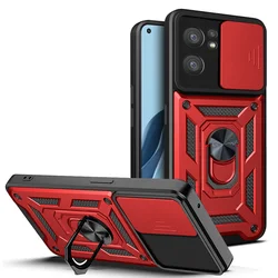 Durable Shockproof Armor Case with Slide Camera Cover and Magnetic Ring Holder for Find X5 Lite (Red)