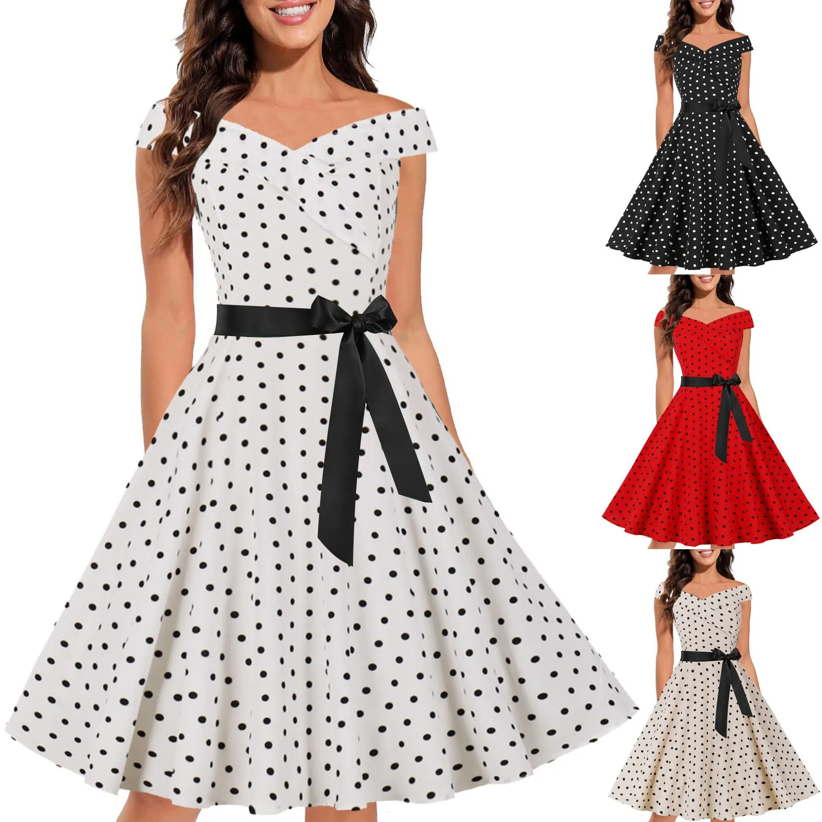 Vestido Verano Con Lunares – Estilo Retro Años 50, Tirantes Finos, Boho Chic, De Algodón, Para Mujer, Ideal Para Playa Y Cócteles