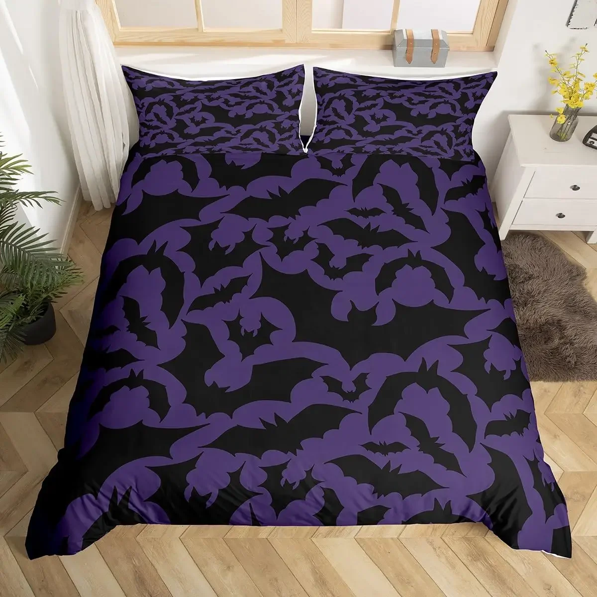 Bat Duvet Cover Set Gothic Style Wild Animal Comforter Cover for Kids Boys Girls Teens Bedroom Decor Full Queen King Bedding Set