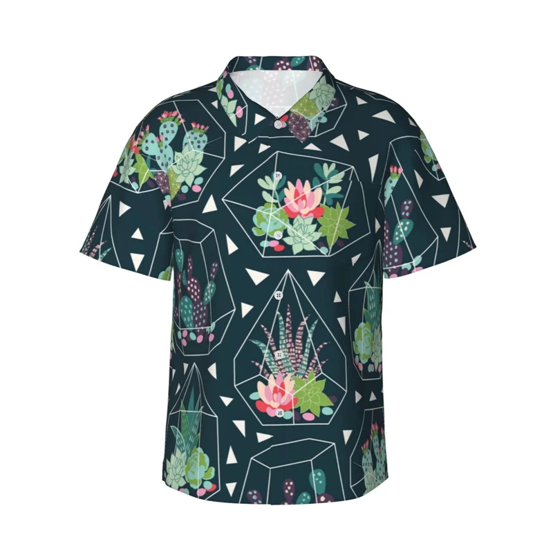 Camisa hawaiana con estampado 3D navideño para hombre, camisas de playa con plantas para vacaciones de verano, camisa hawaiana de manga corta con botones, camiseta de calidad superior