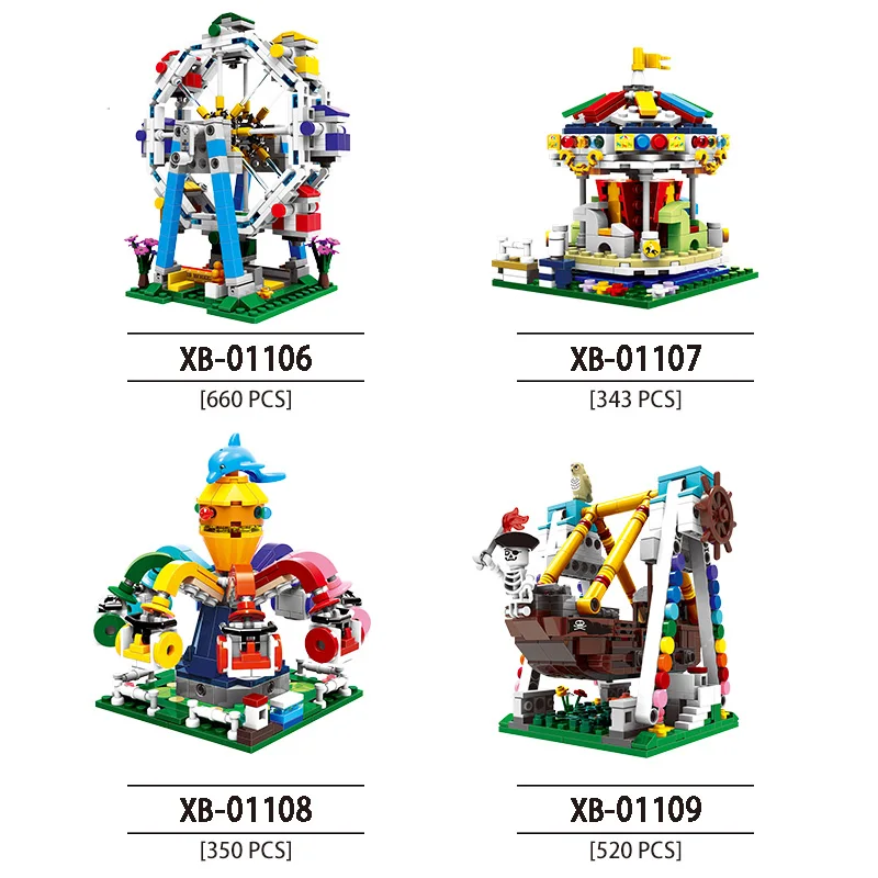 Moc City Amusement Park Romantic Ferris Wheel Pirate Ship Building Blocks Compatibile Con Lego Children'S Playground Bricks Toys