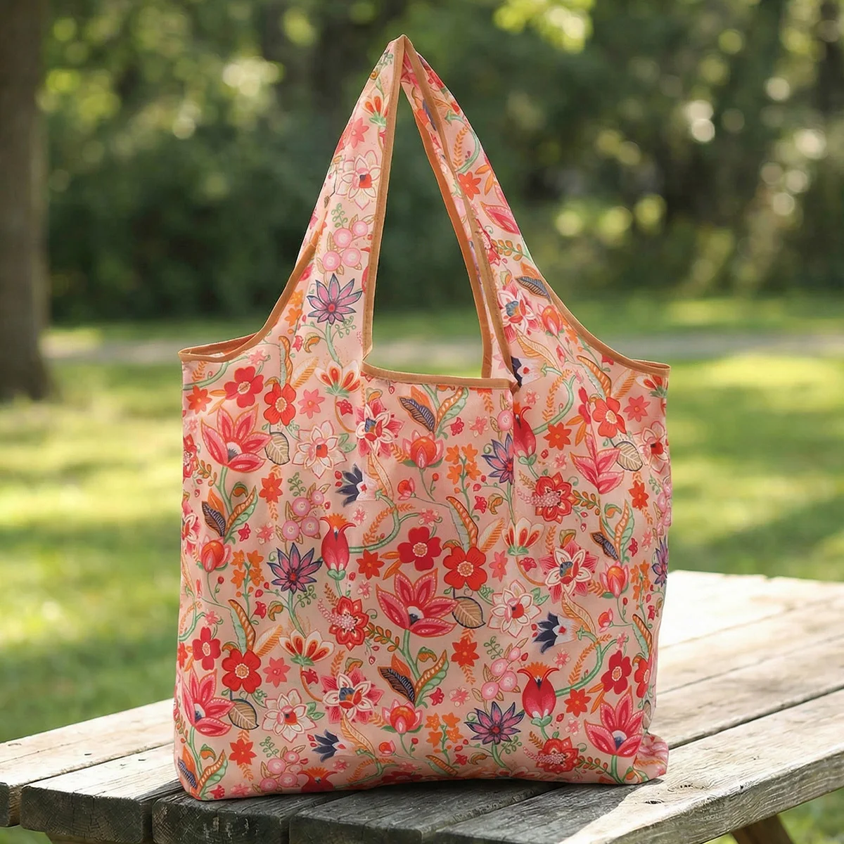 Eco-Friendly Foldable Red Floral Reusable Shopping Tote Bag