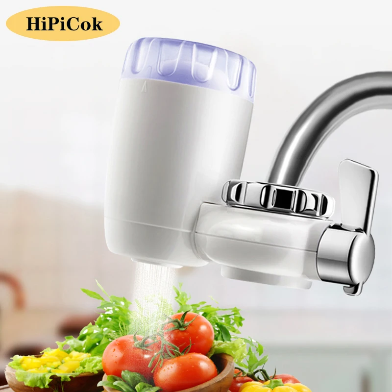 HiPiCok Tap Water Purifier Water Filter Kitchen Faucet Washable Ceramic Percolator Water Cleaner Remove Impurities Bacteria Rust kitchen water filter candle faucet desktop activated carbon washable replacement ceramic filters water purifier household