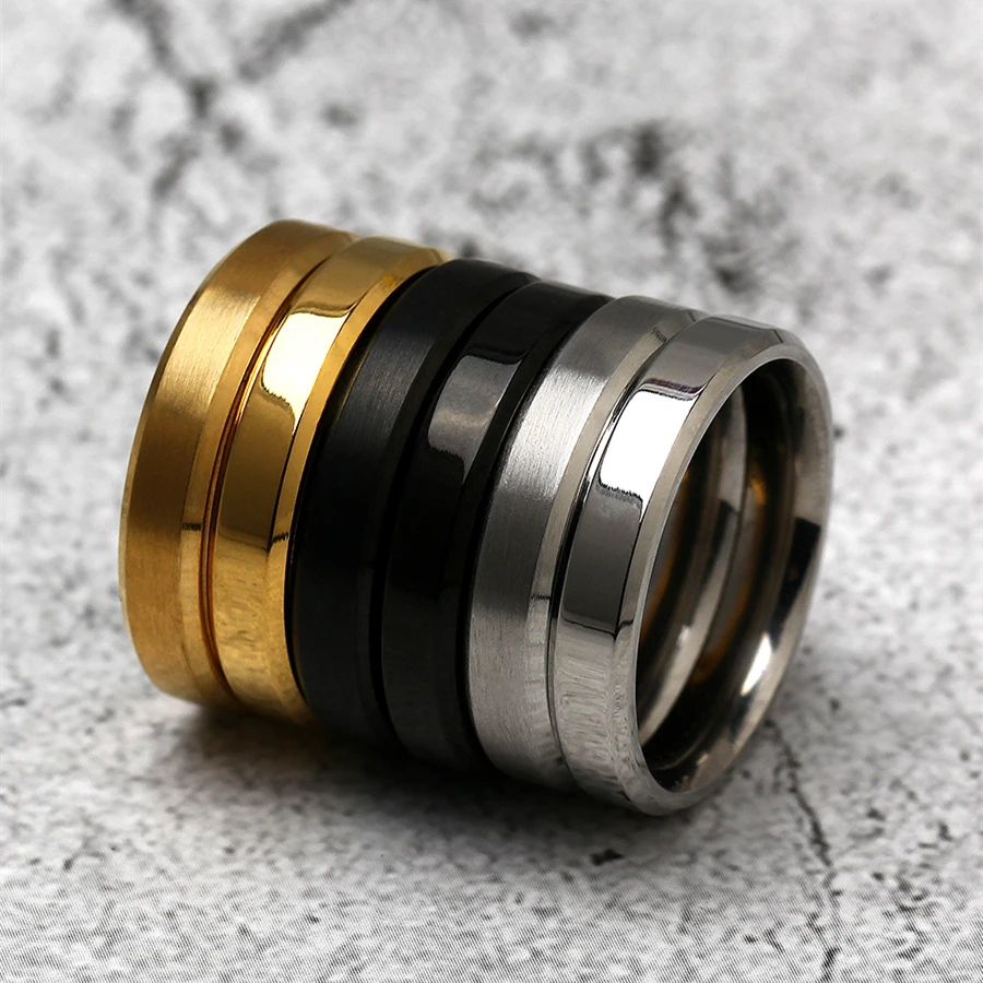 Простые гладкие женские кольца 4 мм, черные кольца из нержавеющей стали для мужчин, подарки на день рождения, кольца для мужчин