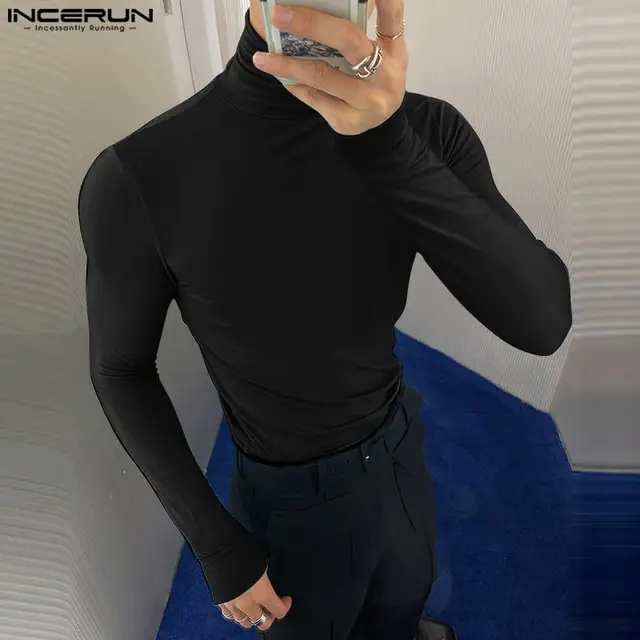 세련되고 편안한 INCERUN 남성 하이넥 티셔츠로 스타일과 편안함을 경험하세요.