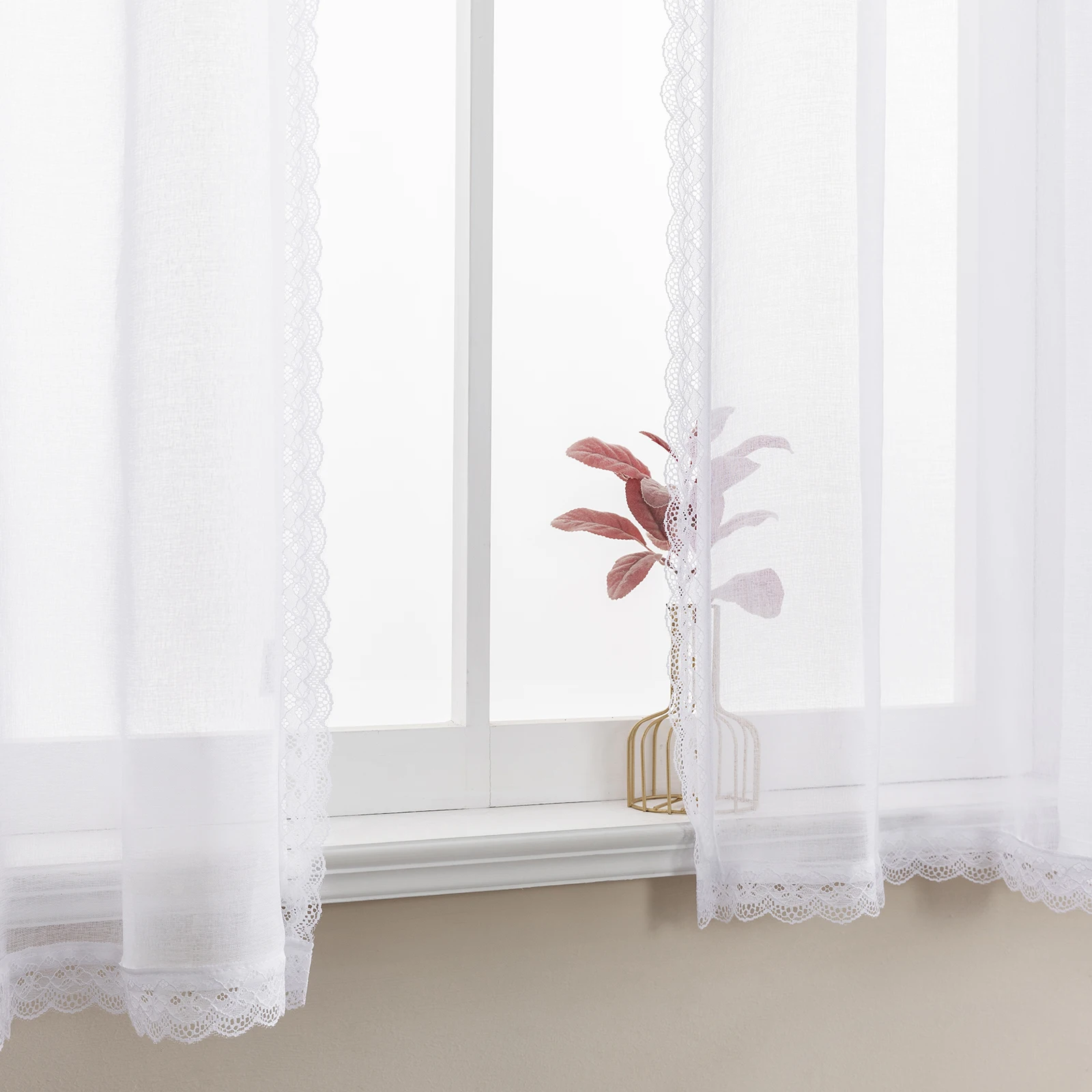 Small Short Sheer Curtains for Kitchen Bedroom Valance Tulle Drapes Embroidered Lace White Voile Curtain Home Decor 5