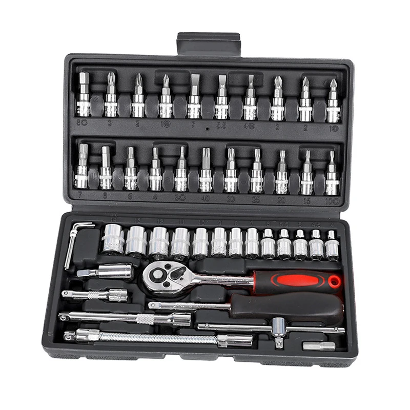 46PCS Socket Set,Ratchet Screwdriver,Torque Wrench,Combination Household Tool Suitable For Car Repair