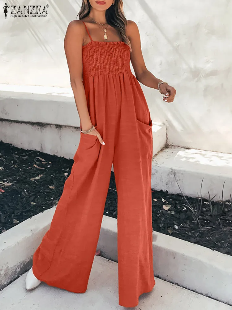 Zanzea Women Strap Jumpsuit Overszied Solid Summer Sleeveless Overalls 2022 Casual Female Beach