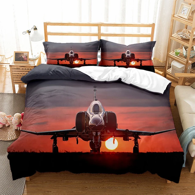 Flying Teddy Bear and Dog in Airplane Bedding, Duvet Cover Set, Zipper