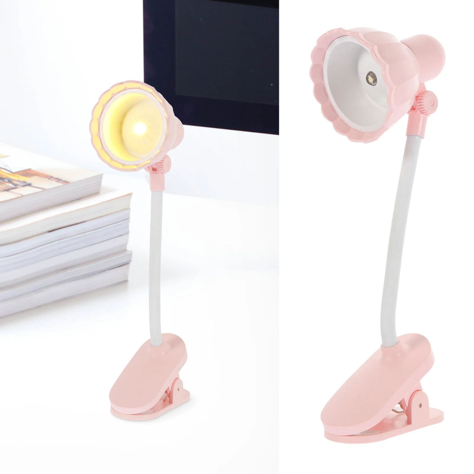 

Clip Book Light Nightlight Reading Books Table Lamp Pink Wallpaper for Bedroom Convenient