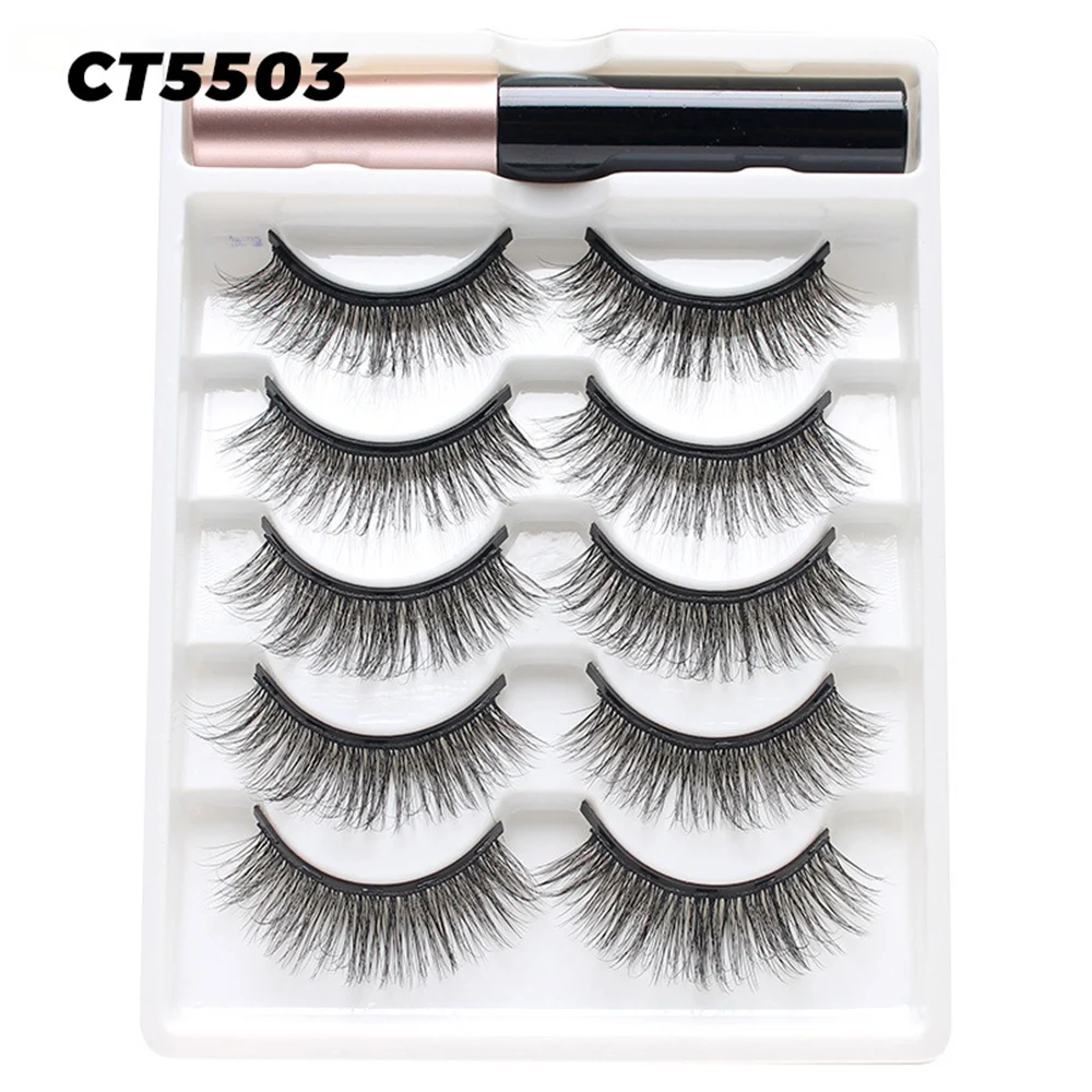 Magnetic Eyelashes fake eyelashes Full Strip Natural Cilia Liquid Magnet Eyeliner No Glue Needed Easy Wear Eyelash Extension Tool 5 Pairs