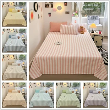 Missdeer 1pc Stripe Style Flat Sheet Skin-friendly Bed Linen Home Bedsheets Room Sheets sabanas cama individual(No Pillowcase) 1