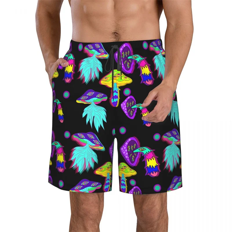 

Cartoon 3D Printed Plants Mushroom Beach Shorts Men Summer Surf Board Shorts Swimsuit Cool Street Ice Short Pants Swim Trunks