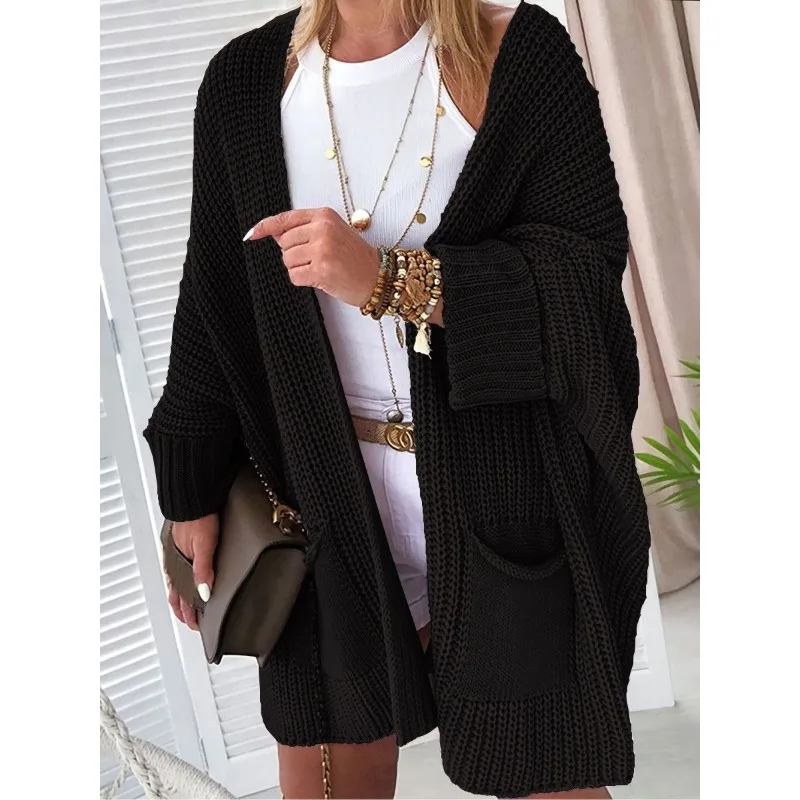 

Women Knitt Sweater Coat Cardigan Female Jumpers Pockets Sweater Knitted Coat Loose Solid Color Autumn Winter Fashion Outerwear