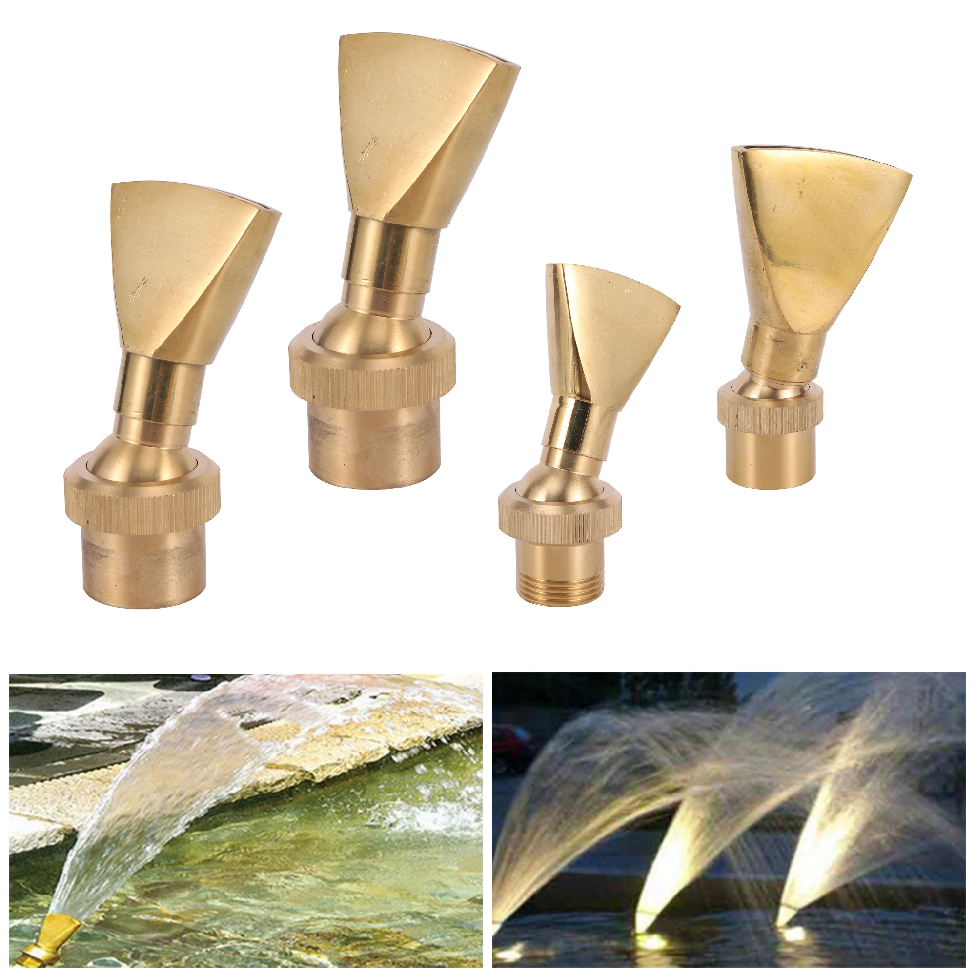 Fountain Nozzles Brass Fan Shaped Fountain Nozzle 1/2" 3/4" 1" 2" Thread Garden Pool Fountain Head Duck Tail Jet Sprinkler Park Landscape Decor