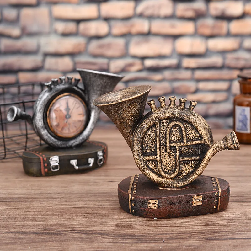 Vintage creative resin decoration crafts creative suitcase Saxophone model living room home clock ornaments new products