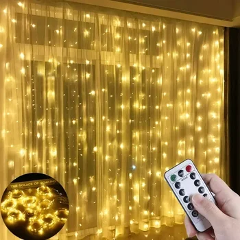 6x3M/3x3m Curtain Garland on The Window USB Power Fairy Lights Festoon with Remote New Year Garland Led Lights Christmas Decor 2