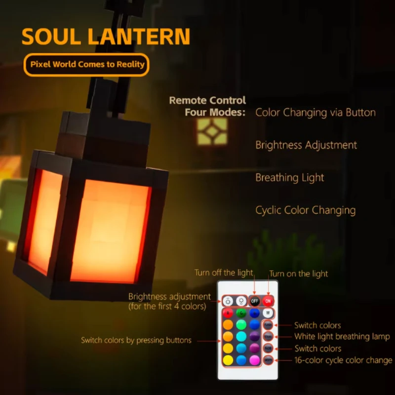 16 Colors Luminous Lantern Nightlight Game Pixel Style Atmosphere Light Rechargeable DIY Home Decor Ornament Festival Lantern 6