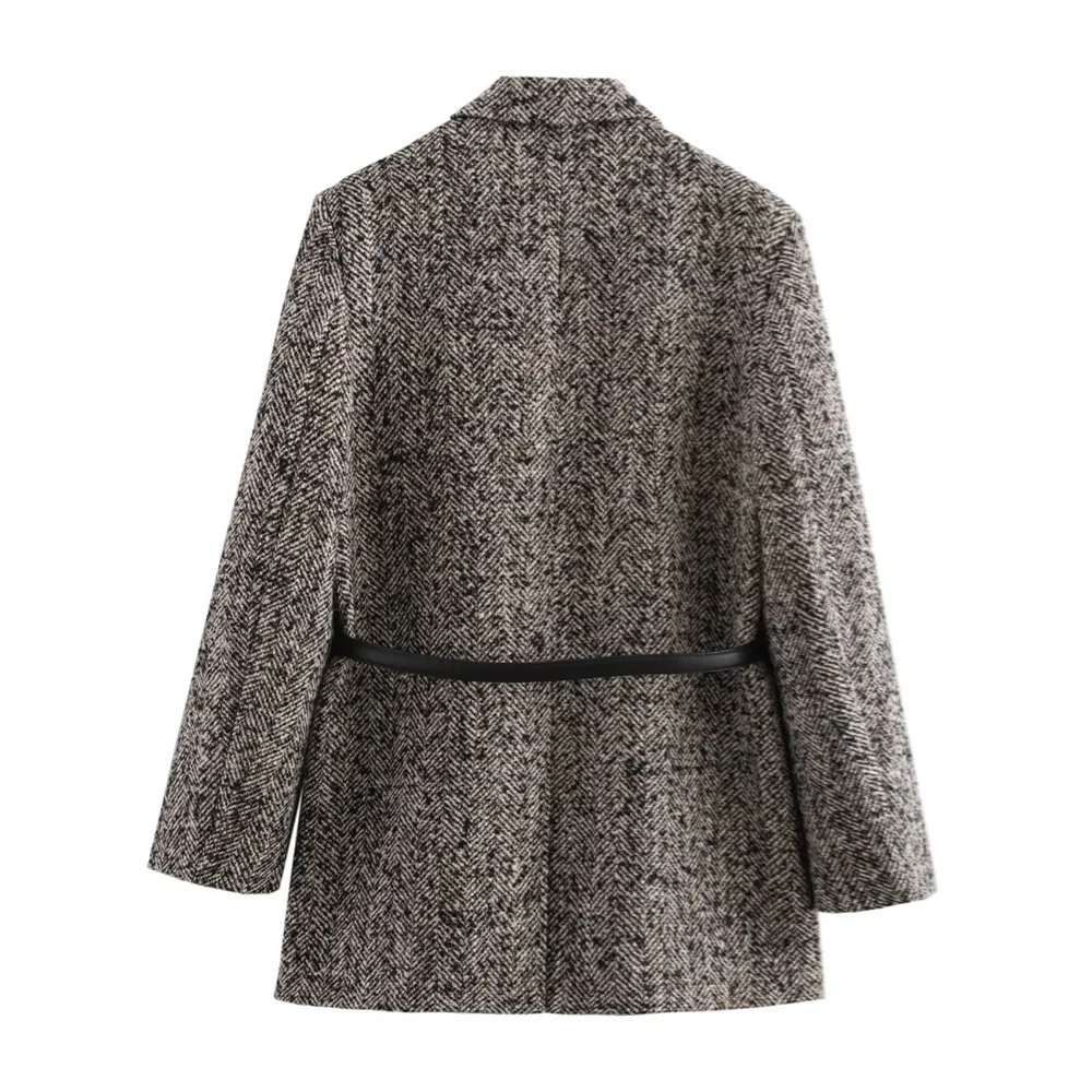 BM&MD&ZA 2024 Autumn New Women's Clothing Style Commuting Leisure Fashion with Belt Diagonal Loose Waist Suit Coat 2