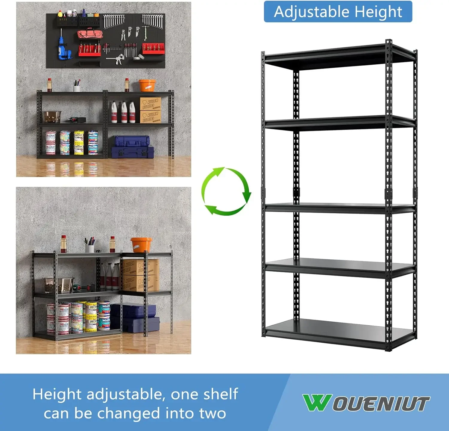 Garage Storage Shelves, 72'' Heavy Duty Metal Utility Rack with Adjustable 5 Tier Shelving for Warehouse Basement Kitchen Living 4