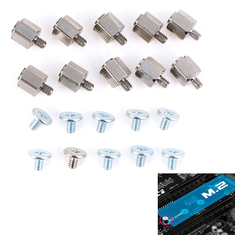 

10 Set Hand Mounting Kits Stand Off Screw Hex Nut for A-SUS M.2 SSD Motherboard Silver Black