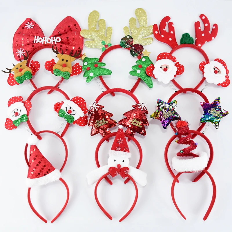 1pc Christmas Headbands Noel Santa Claus Reindeer Bow Headwear For Kid Adult Xmas Gift New Year Christmas Party Hair Accessories