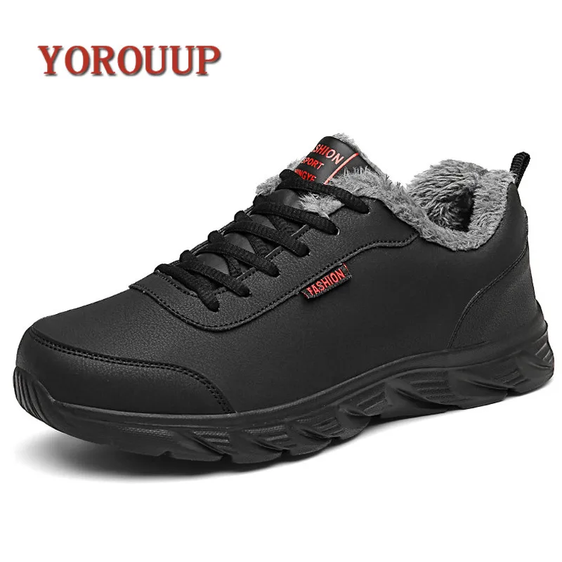 Brand Men Shoes Fashion Sneaker Artificial Leather Footwear Outdoor Winter Warm Plush Shoes Men Non-slip Waterproof Male Shoes