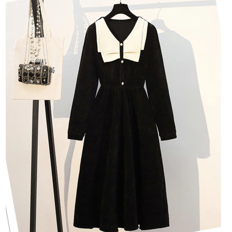 

Женское вельветовое платье с длинным рукавом, размеры до 3XL