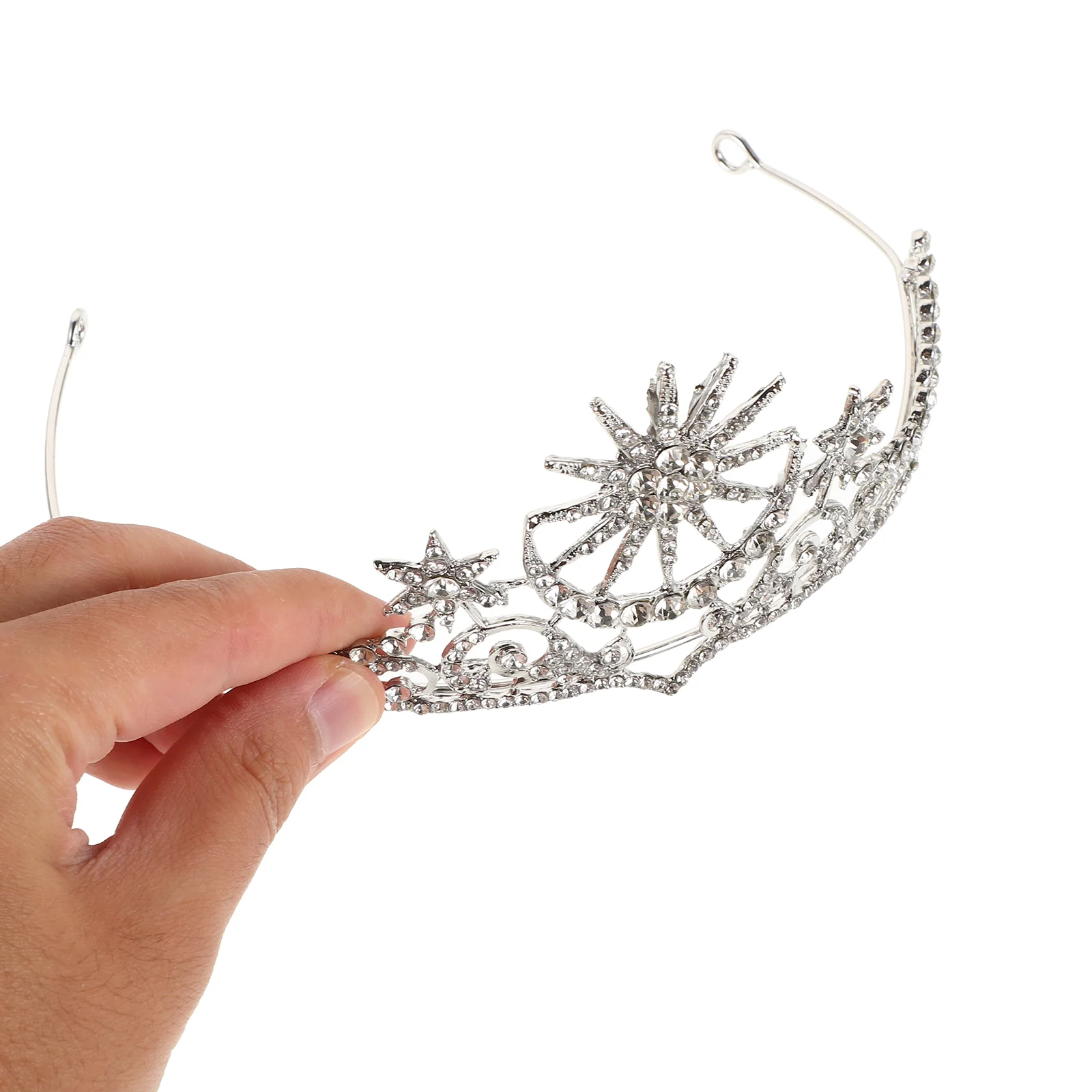 Tiara with Stars Hair Jewelry Crown for Women Halloween Wedding Headbands Bride Silver Bridal 5