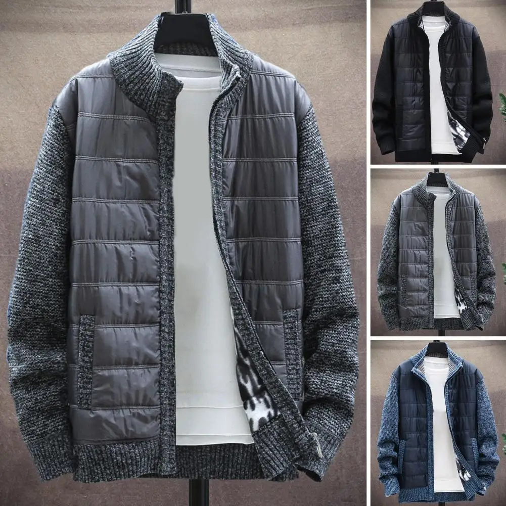 

Jacket Coat Stylish Men's Winter Sweater Coat with Stand Collar Zipper Placket Casual Solid Color Jacket for Autumn Men Jacket