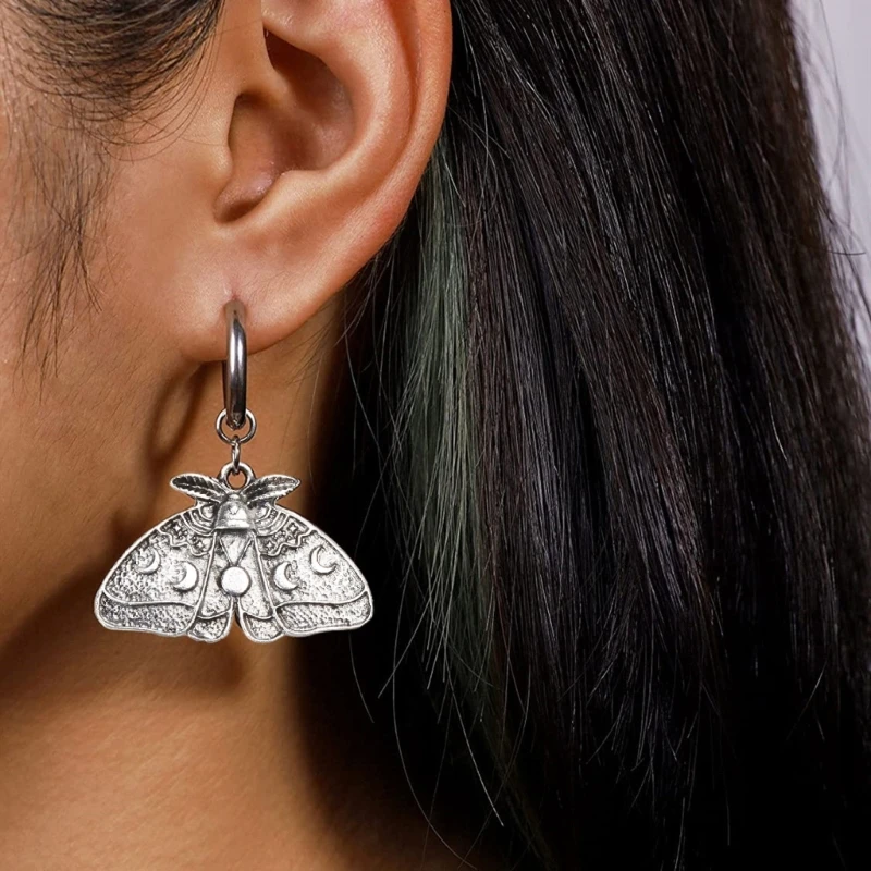 Exaggerated Metal Earrings Fashion Novel Moth Moon Pendant Earrings Female