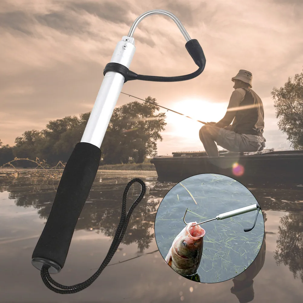 S/M/L Telescopic Fish Gaff Stainless Steel Hook Ice Sea Fishing Spear Hook  Aluminum Alloy Rod for Saltwater Ice Boat Ice Fishing