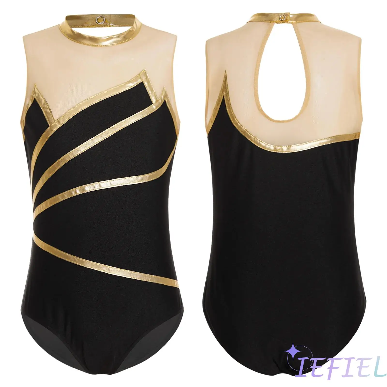 

Kids Girls Metallic Striped Ballet Gymnastics Leotard Kids Athletic Activewear Jumpsuit Dance Unitard Figure Skating Performance