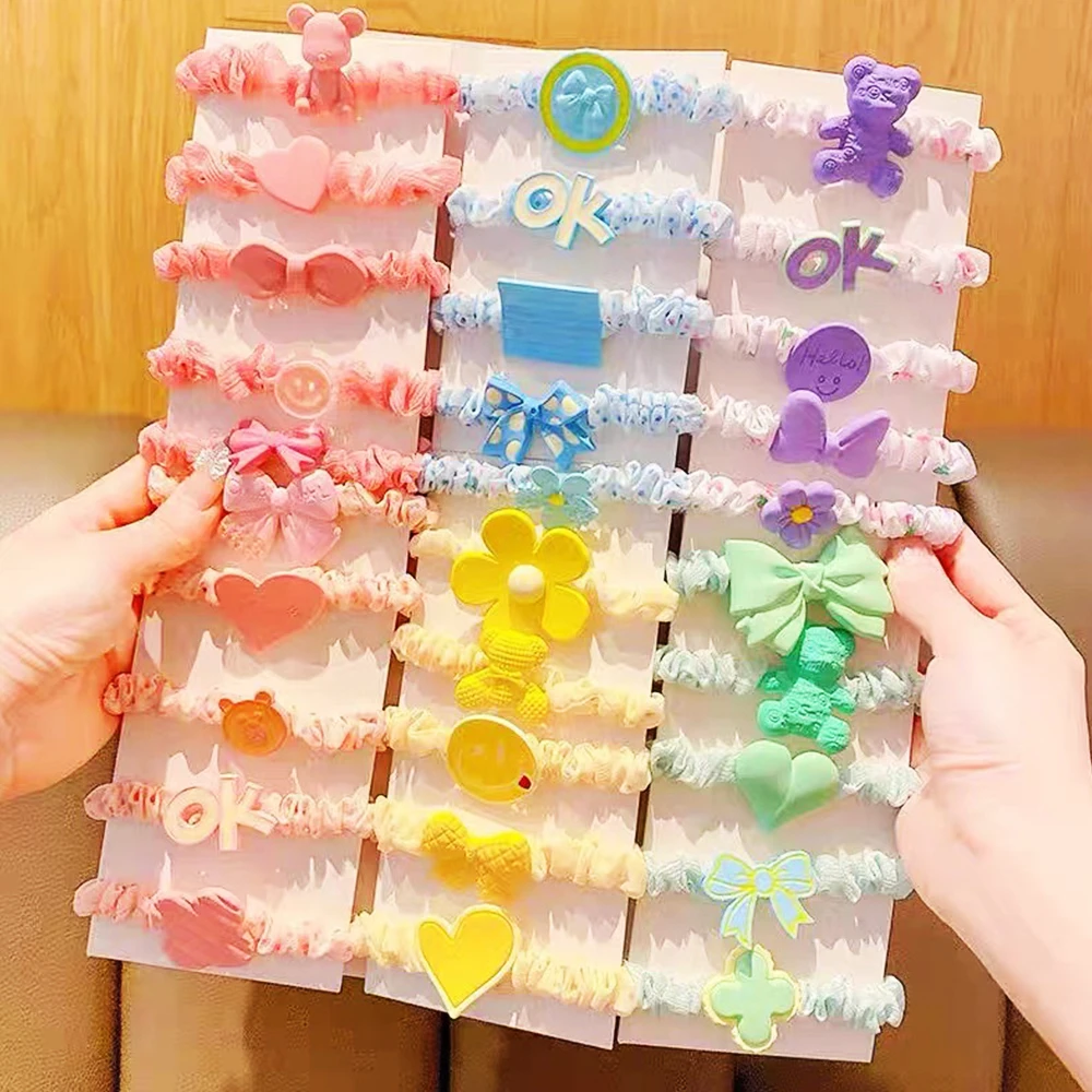 5pcs/set Cute Cartoon High Elastic Rubber Band for Girls Colourful Ponytail Holder Hair Rope Hair Accessories No Hurt Hair