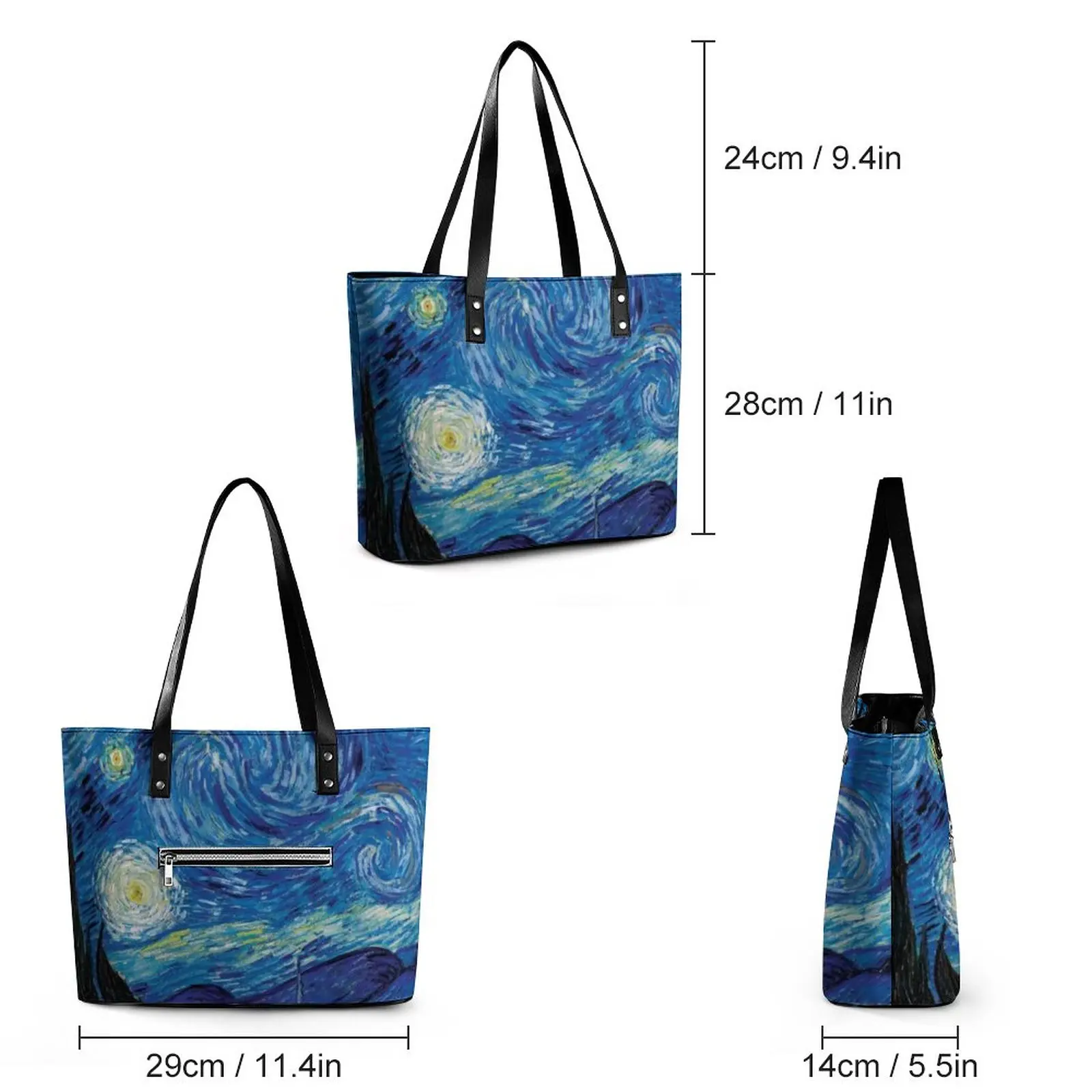 Grand Cabas Intrigue Bleu Ciel Imprimé étoiles Intérieur Poche Sans Fermeture