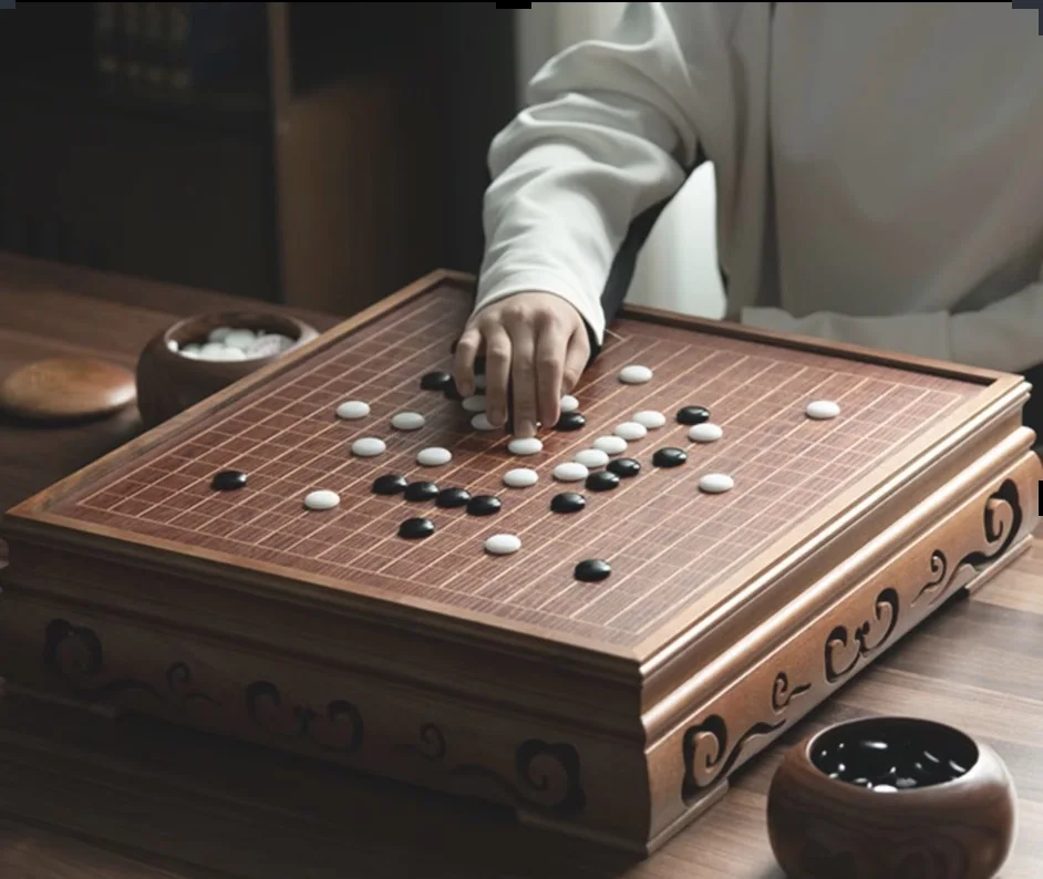 Go Weiqi 바둑판 전체 세트, 체스 조각 포함.