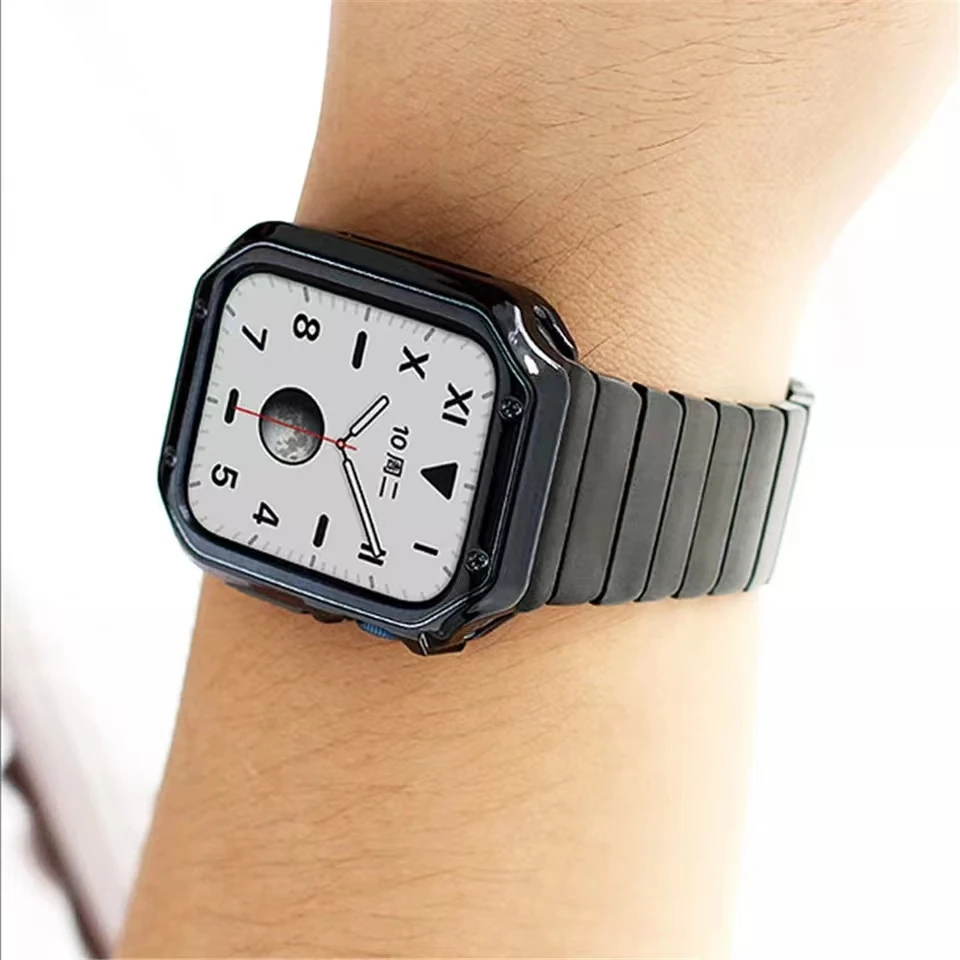 Sleek Stainless Steel Watch Strap with Soft TPU Protective Case