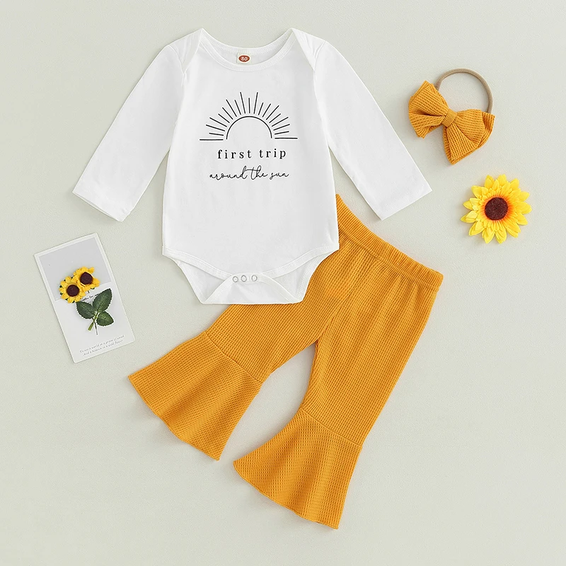 

Baby Girl 1st Birthday Outfit Sweet One Short Sleeve Romper Strawberry Flare Pants Headband 3Pcs Summer Clothes