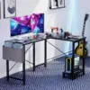 L Shaped Computer Desk - Gaming Table Corner Desk 50 Inch PC Writing Black Desk Study Desks w/ Wooden Desktop CPU Stand Side 4