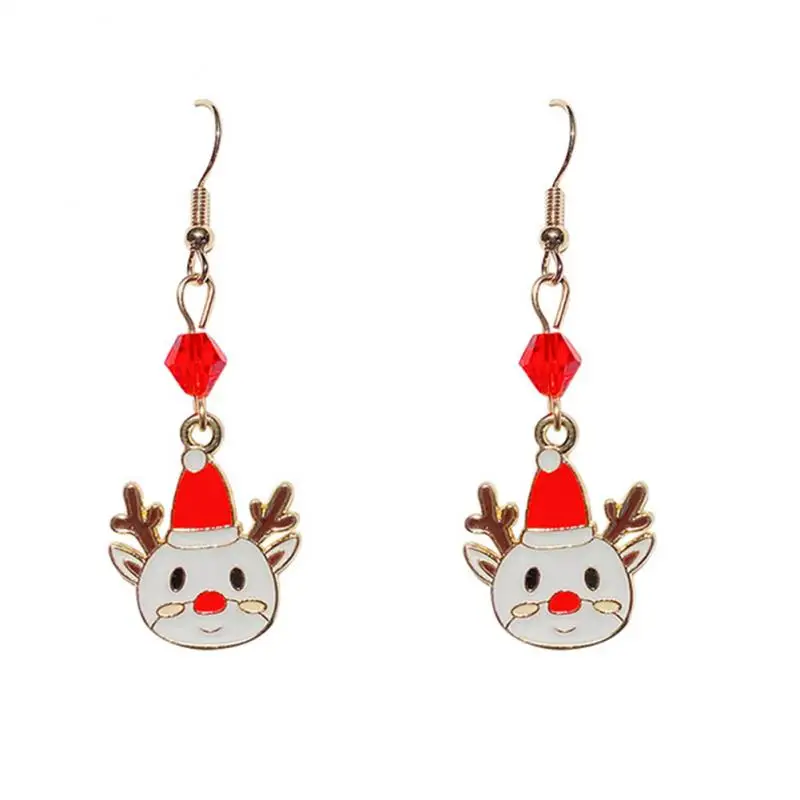 Juego de pendientes de botón navideños para mujer 2025, pendientes de aro con decoración de alce, árbol de Navidad, muñeco de nieve y luna, joyería para oreja perforada, regalo