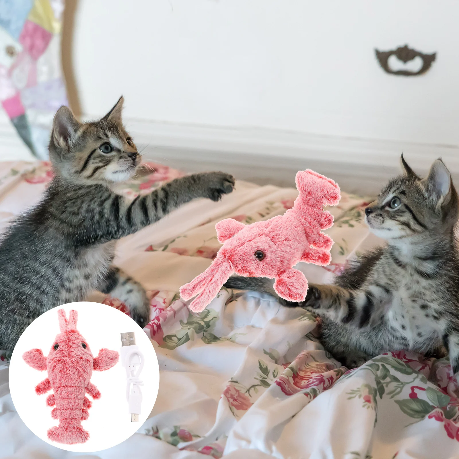 Balacoo 봉제 고양이 장난감, 전기 플로피 랍스터, 인터랙티브 씹는 박제, 애완 고양이 춤추는 움직이는 장난감