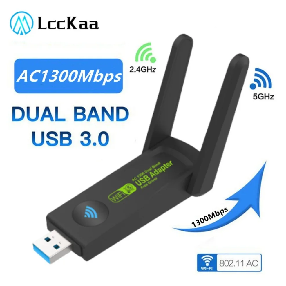 Usb Wifi Adaptador 2.4ghz Mais 5ghz Dual Band 1300mbps Placa de Rede sem Fio com Antena