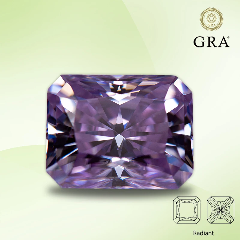 

Moissanite Diamond Light Purple Color Radiant Cut Lab Grown Gemstone for Advanced Jewelry Making Materials with GRA Certificate