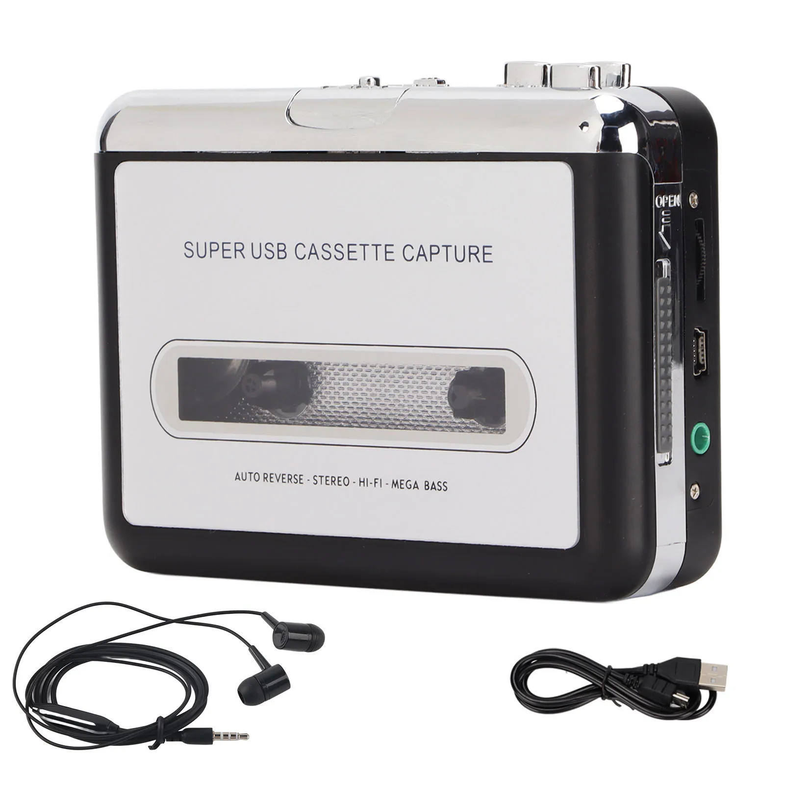 Portable Cassette Player Tape to MP3 Converter Stereo 3.5mm Portable USB Cassette Player with Earphone for Laptop PC