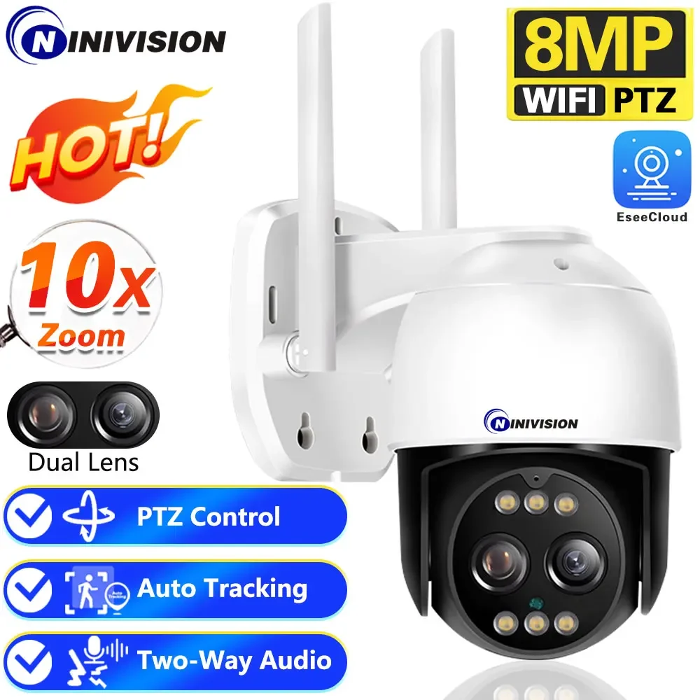 

8MP 4K PTZ Wifi IP Camera Cloud 10X Digital PTZ Zoom CCTV Security Camera Outdoor AI Human Detect Auto Tracking Wireless Camera