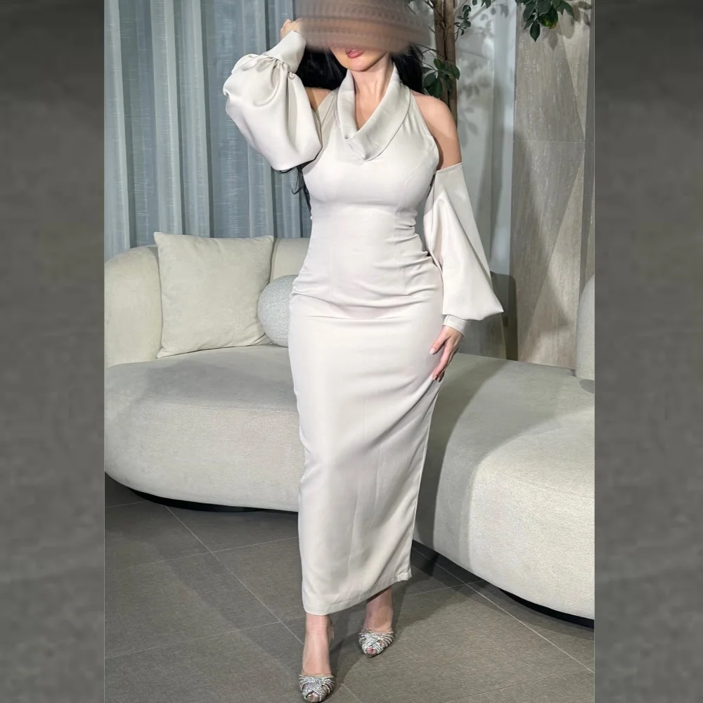 Jiayigong High Quality Sparkle  Evening Jersey Pleat Ruched Beach A-line High Collar Bespoke Occasion Gown Midi Dresses