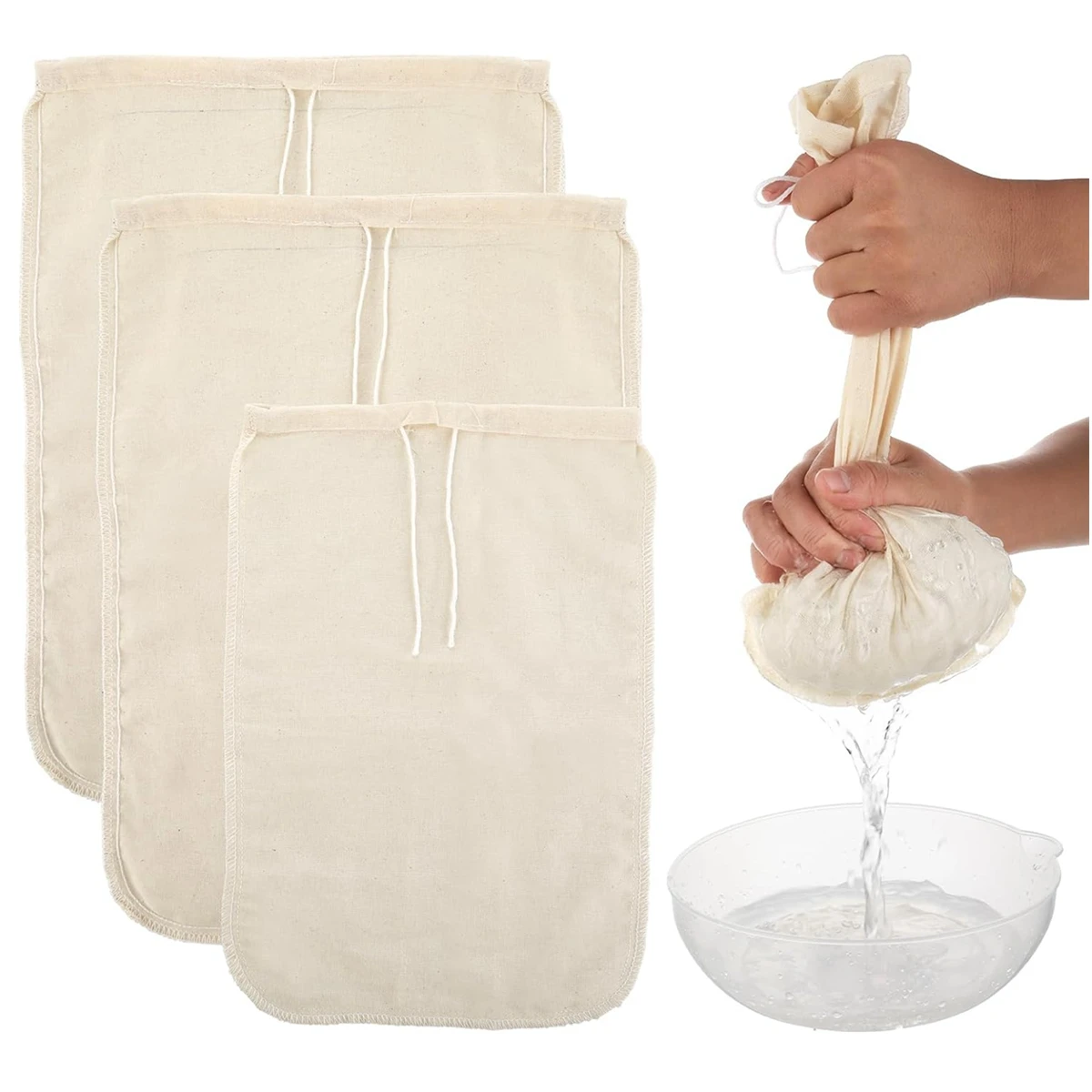 3pcReusableColdBeerBrewingStrainersBagsUnbleachedCotton