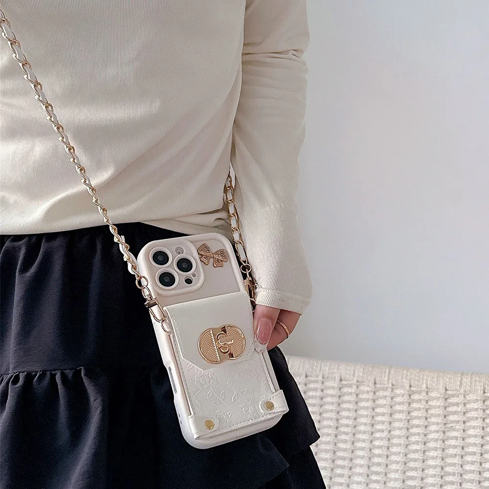 Elegant Butterfly Metal Chain Wallet Phone Case and Cover